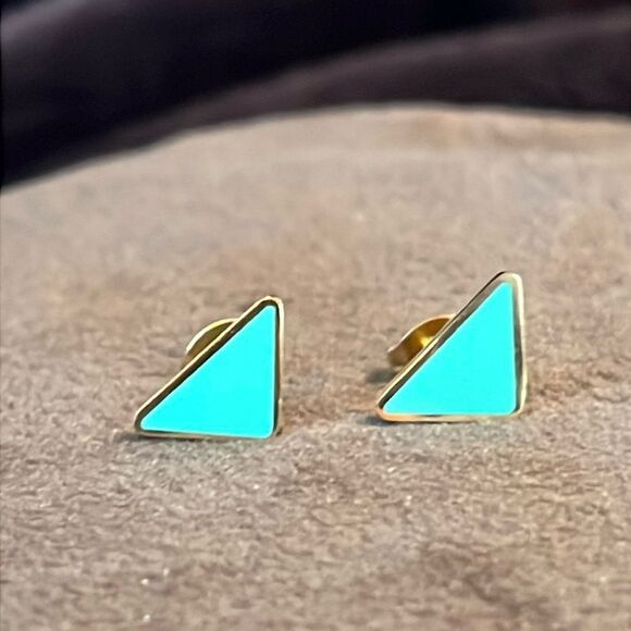 Vintage Teal triangle prada pushback earrings - Picture 1 of 10
